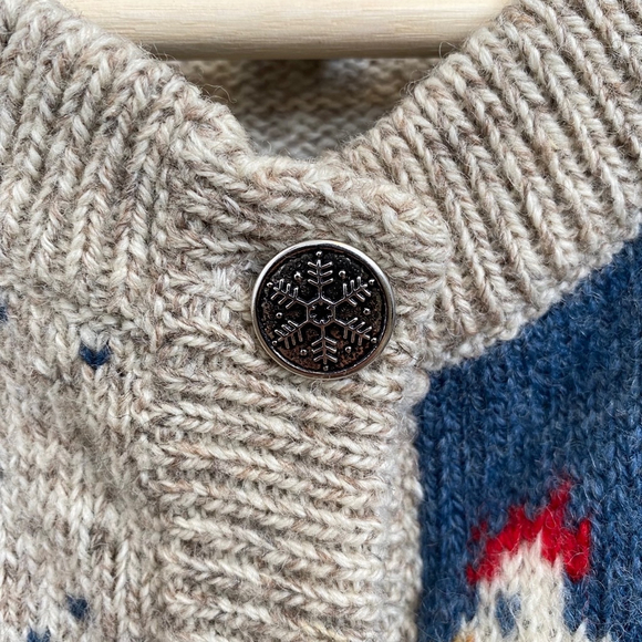 Eddie Bauer Vintage Country Wool Cardigan Sweater Size L Hearts Geese Apples - Picture 5 of 16